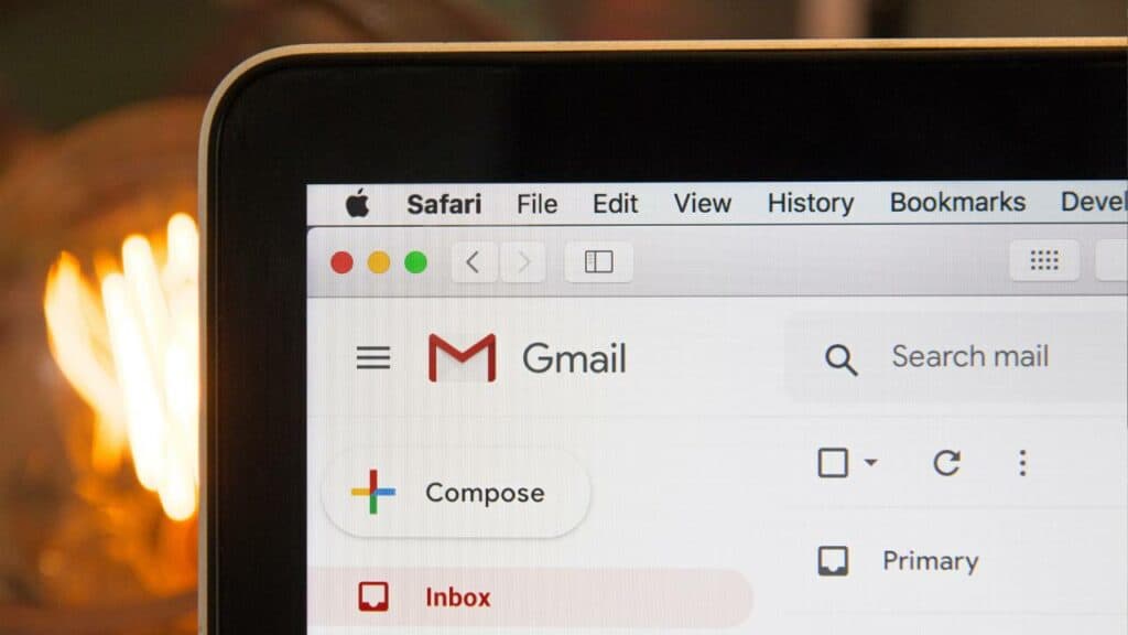 Closeup photo of a Gmail client opened on a laptop